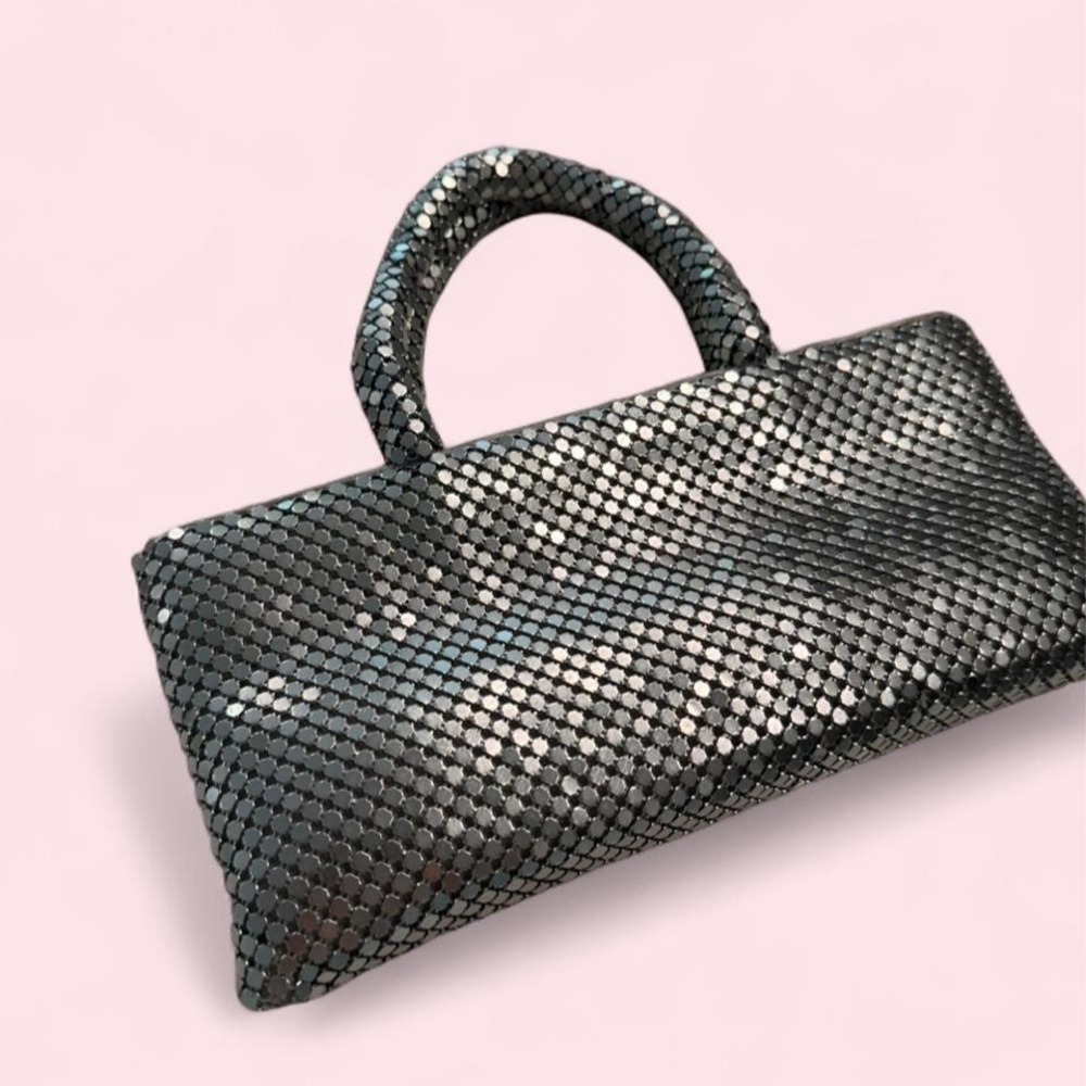 Y2K C&S Silver Chainmail Mesh Handbag Top Handle Zip Closure
